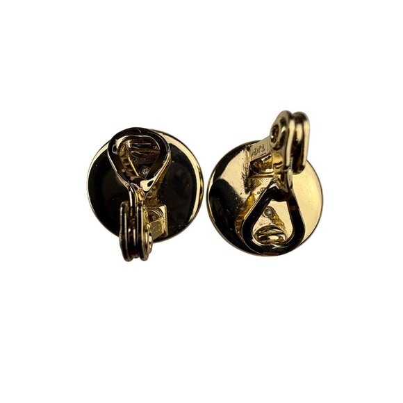 Ralph Lauren Gold Tone Clip-On Earrings Vintage Monogrammed Dome Design 1 Inch - Picture 3 of 6